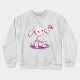 Cute little bunny watching a butterfly Crewneck Sweatshirt
